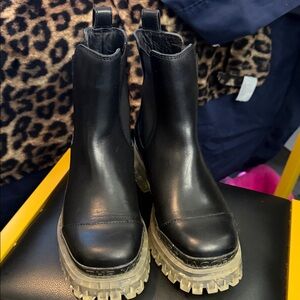 Marc Jacobs Black Leather Chelsea Lug Boots with Clear Soles